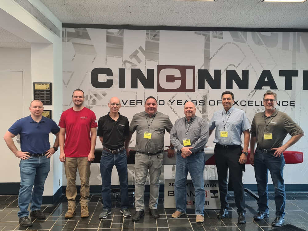 Figure 4: STXI Motion and Cincinnati Inc. meeting in Cincinnati, Ohio, on May 20, 2022. From left are Bill Molleran (third from left), Yosi Balbul, Barry Bartos (STXI COO, North America), Adi Kedar (STXI CEO). Courtesy: STXI Motion and Cincinnati Inc. 